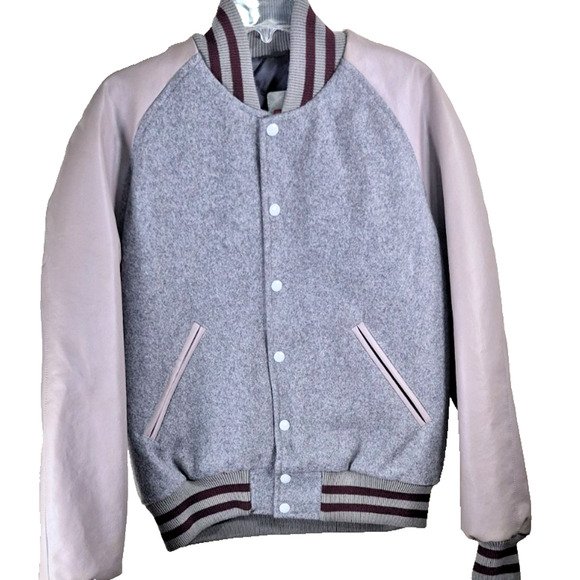 Vtg Tejas Varsity Letterman Jacket Men's Large Gray Wool Faux Leather Quilt USA - Picture 1 of 9
